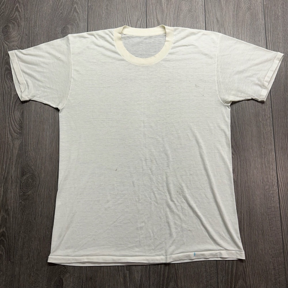 Vintage Blank Paper Thin Large T-Shirt White Single Stitch Crewneck 1980s